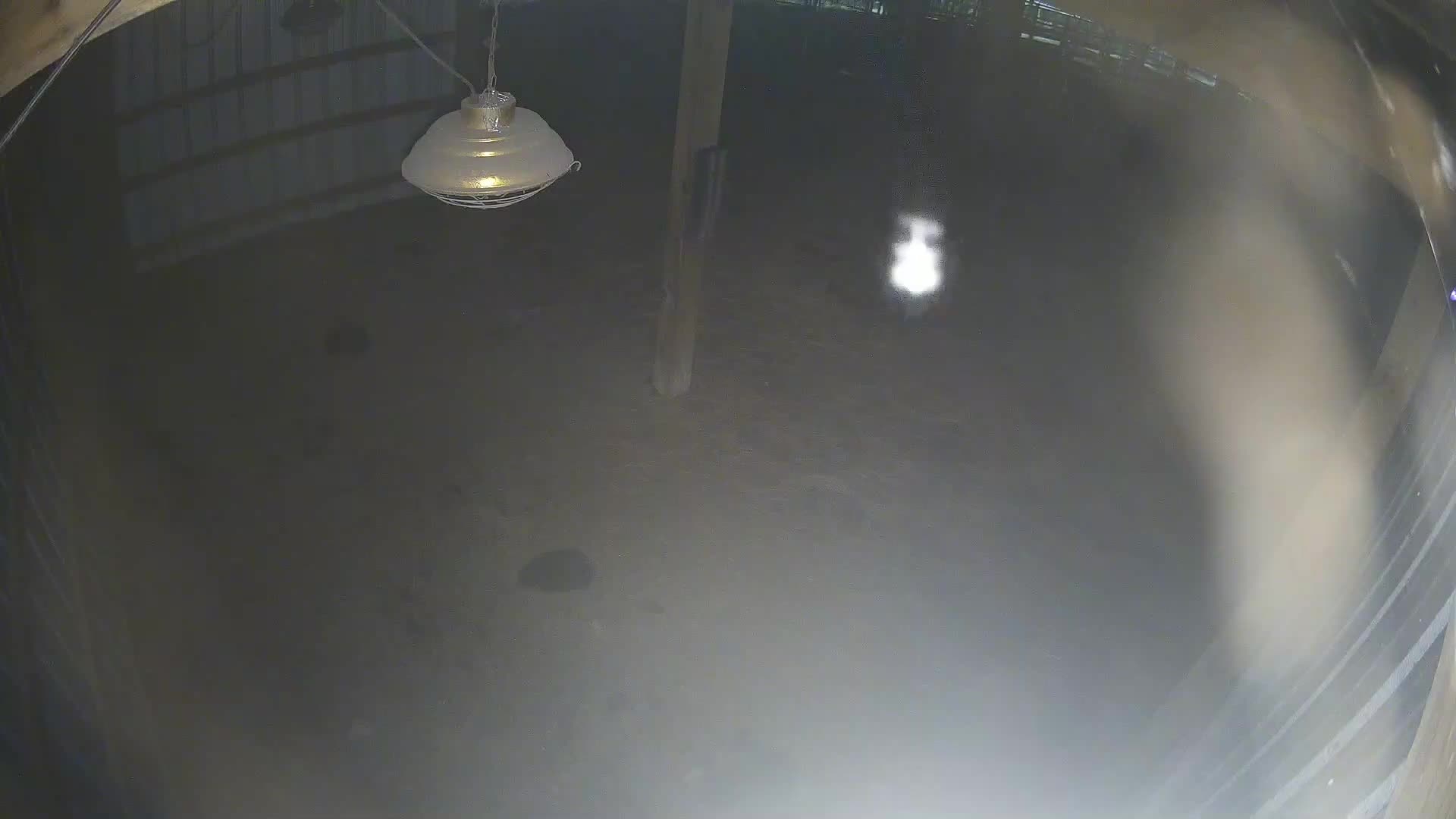 Empty barn interior with lamp
